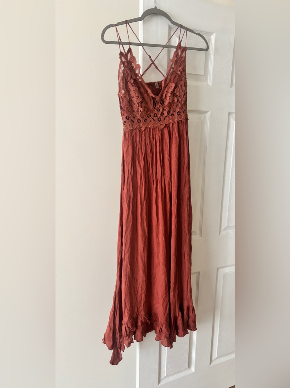 Free People Lace Bodice Strappy Maxi Dress in Rust